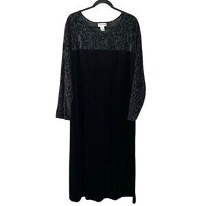 Diane Von Furstenberg Black Velvet Long Maxi Dress Long Sleeve Sz 2X